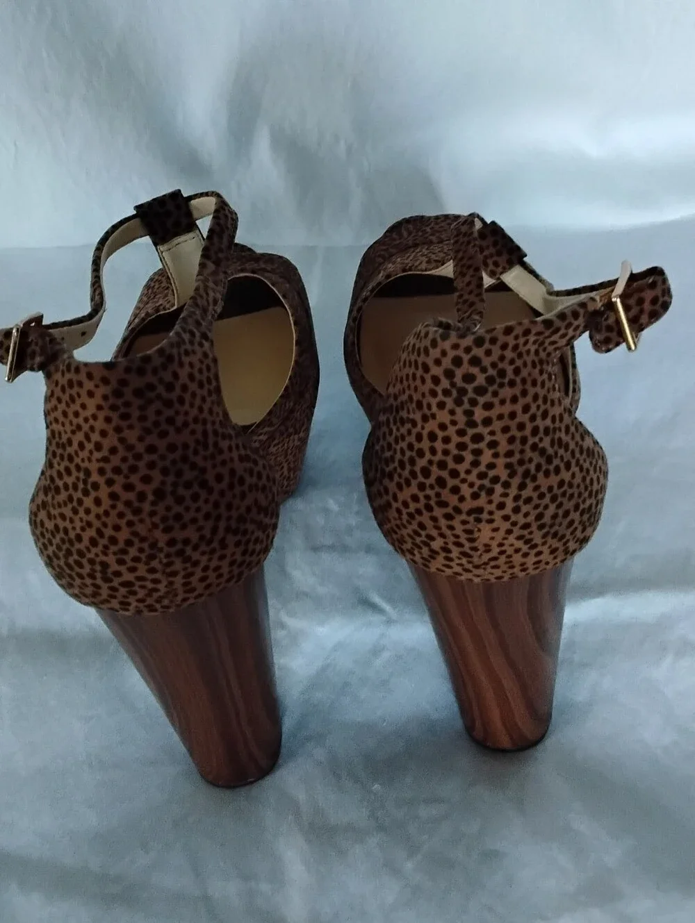 Jessica Simpson Dany Brown Leopard-Print Platform T-Strap Heels